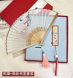 Decorative Figurines Handmade Embroidered Folding Fan High-end Boutique Gift Box Bamboo Double-sided Embroidery Home Decoration Collection