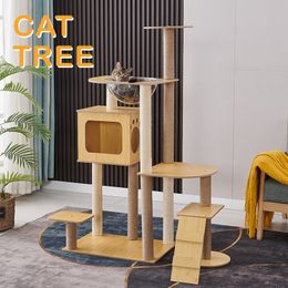 132cm 53.15" Luxury Modern Cat Tree Large Space Capsule Tower Climbing Pets Supplies Scratching House Posts Wooden Cat Condo