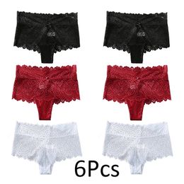 Women's Panties 6Pcs S4XL Plus Size Women Underwear Hollow Out Lace Female Sexy Sheer Lingerie Breathable Briefs Large 231031
