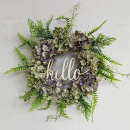 Decorative Flowers Summer Hello Wreath Door Hanging Home Decoration Farm Front Mesh Ribbon For