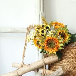 Decorative Flowers Artificial Small Sunflower Wedding Bridal Bouquet Simulation Silk Fake Flower Home Party Living Garden Plant Decoration