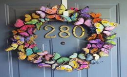 Decorative Flowers Wreaths Spring Season Wreath Colorful Butterflies RoundShaped Hanging Garland For Front Door Windows Wall De8794790