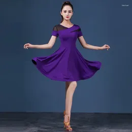 Stage Wear Sexy Latin Dance Dress Female Adult Summer Modern Cha-cha Professional Performance Training Short Sleeve Purple