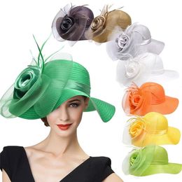 Lawliet Wide Brim Womens Satin Crin Feather Veil Flower Church Derby Race Tea Party Dress Hat A433248C