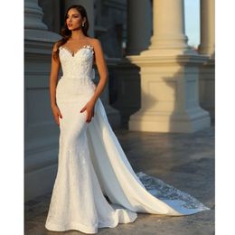 Classic Mermaid Sleeveless Jewel Low Satin Wedding Dress For Party Elegant Backless Sweep Train Vestido De Novia 328 328