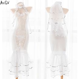 Ani Beautiful Bridal Mermaid Dress Uniform Costume Women Wedding Night Lace Hollow Pamas Lingerie Cosplay cosplay