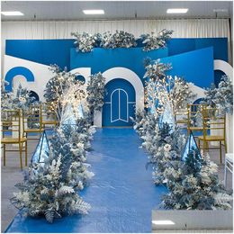 Decorative Flowers Wreaths Decorative Flowers Blue Flower Wedding Scene Arrangement Silk Decorate Road Lead Row Decor Drop Delivery Dhjid