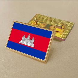 Party Kingdom of Cambodia Flag Pin 2.5*1.5cm Zinc Die-cast Pvc Colour Coated Gold Rectangular Rectangular Medallion Badge Without Added Resin