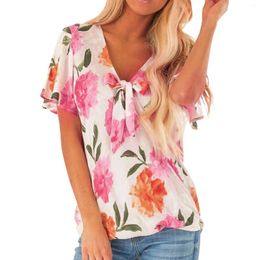 Women's Blouses Boho Short Sleeve Shirt V Neck Floral Print Tshirt Women Blouse Tops Leisure Summer Loose Chiffon Camiseta Femenina