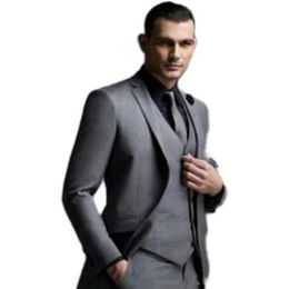 Fashion Grey Mens Suit Cheap Groom Suit Formal Man Suits For Men Slim Fit Groom Tuxedos For ManJacket Vest Pants299E