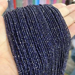 Loose Gemstones 2/3/4/MM Blue Gold Stone Faceted Round Natural Spacer Beads For Jewellery Making DIY Bracelet Necklace 15'' Agate Wholesale