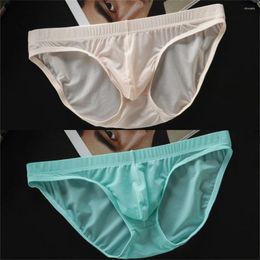 Underpants 2Pcs/Set M-4XL Men's Ice Silk Underwear Ultra-thin Low Waist Translucent Briefs Summer Sexy Male Plus Size Panties