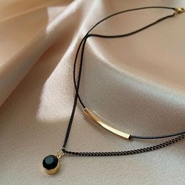 Pendant Necklaces LoveLink Fashion Bending Tube Velvet Zircon Choker Necklace Double Layer Style Torque Black Short Leather