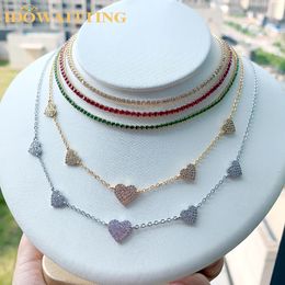 Chokers 2023 Bling Micro Pave 5PCS Heart Charm Link Chain Necklace for Women Lover Girlfriend Gift Fashion Luxury Jewellery 231101