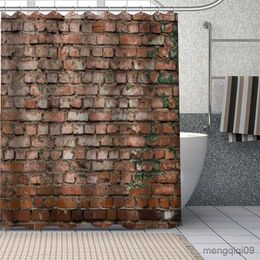 Shower Curtains Retro Stone Wall Print Shower Curtains Washable Fabric for Bathroom Curtain Bathtub Screen Art Decoration with R231101