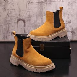 New Men Chelsea Boots Fashion Suded Thick Bottom Motorcycle Boots Male Streetwear Botas Hombre 0A50