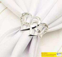 Heartshaped Wedding Napkin Ring Metal Silver Color Napkin Buckle Valentines Day WeddingDinner Parties Table Decor Napkins