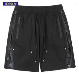 Men's Shorts Casual Elastic Waist Zipper Pocket Half Pant Mens Fashion Hip Hop Sportswear Short Men Streetwear Loose Drawstring