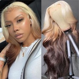 Blonde Ombre Brown Lace Front Wig 13X4 Body Wave Synthetic Lace Wig 613 Blonde Lace Frontal Wigs For Black Women Hair Cosplayfac