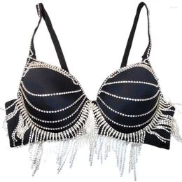 Women's Tanks French Sexy Push Up Bra Women Luxury Rhinestone Tassel Backless Bustier Nightclub Party Tank Tops Y3981