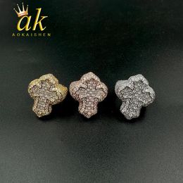 Wedding Rings Aokaishen Cross Finger Ring Iced Out AAAAA Zircon Prong Setting Fashion Luxulry Men Hip Hop Jewelry for Gift 231101
