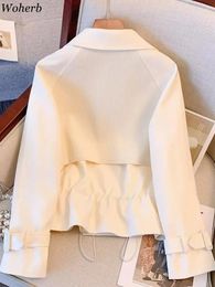 Women's Jackets 2023 Autumn Vintage For Women Temperament Simple Drawstring Slim Waist Tops Crop Korean Chic Folds Long Sleeve Coat