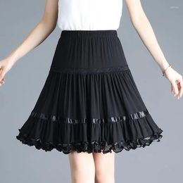 Skirts Spring Summer Black Mesh Skirt Women Elastic High-waist Patchwork Lace A-line Sexy Short Ruffle All-match Dance