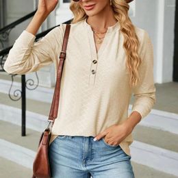 Women's Blouses Jacquard Decorated Top Stylish V Neck Pullover Soft Breathable Mid Length T-shirt Blouse For Fall/spring Women