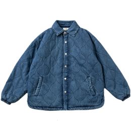 Men's Jackets Japanese Cityboy Loose Shoulder Sleeves Washed Denim Cotton Coat Men's and Women's Solid Colour Padded Blue Jacket 231031