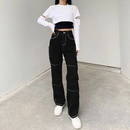 Women's Jeans Long Pants Denim For Women Plus Size Stitching High Waist Loose Straight Trousers All-Match Woman Clothing