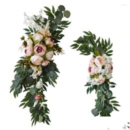 Decorative Flowers Wreaths Decorative Flowers 2Pcs Artificial Flower Rose Peony Welcome Wedding Guest Card Decoration Arch Backgroun Dho7U