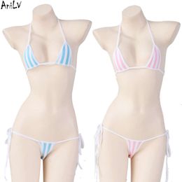 Ani Summer Beach Girl Vertical Stripes Bikini Swimstuit Swimwear Unifrom Women Underwear Outfits Costumes Cosplay cosplay