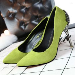 Dress Shoes 2023 Women 10cm High Heels Evening Green Pumps Scarpins Wedding Bridal Stiletto Metal Lady Fetish Silver Event Red