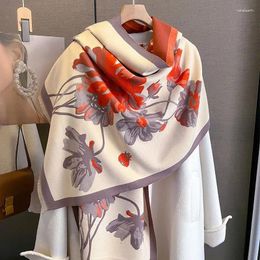 Scarves Women Winter Scarf Warm Cashmere Pashmina Elegant Floral Shawls Wraps Thick Blanket Bufanda For Lady
