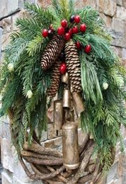 Decorative Flowers Wreaths Christmas Wreath Farmhouse Boho Garland Bell Door Hanging christmas tree ornaments hanging 2210201398459