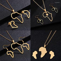 Pendant Necklaces SONYA Africa Map Sets Necklace And Earrings Stainless Steel Gold Colour African Maps Jewellery Set For Women Gitls