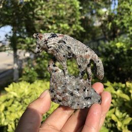 Decorative Figurines 7cm Seik Natural Yooperlite Stone Wolf Hand-Carved Crystal Quartz Flame Crafts Ornaments Reiki Minerals Room Decor Gift