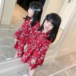 Girl Dresses Dress 2023 Autumn Kids Red Flowers Beautiful And Fresh Children Cltohing 2-6 Years 80036