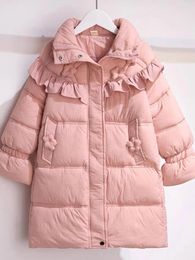 Down Coat Parkas 2023 Girls Long Cotton Girl Winter Thickening Warm Soild Childrens Clothing Flower Loose Sweet