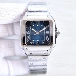 Relógio mecânico automático de luxo, relógio quadrado masculino, aço inoxidável e couro, cinto de alta qualidade, clássico, 39mm