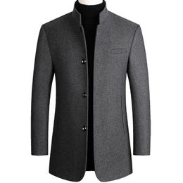 Men's Wool Blends Woollen Coat Men Cotton Velvet Thick Wool Coat Autumn Winter Casual Long Blend Coat Grey Long Sleeve Overcoat Male Plus Size 3xl 231101