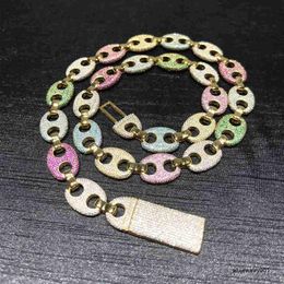 Gioielli Hip Hop Catena colorata 15mm 18mm Catena a maglia cubana ghiacciata in argento 925 con zirconi cubici