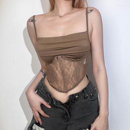 Women's Tanks Xingqing Y2k Corset Top Fairycore Grunge See Through Spaghetti Strap Sleeveless Camisole Women Lace Tank 2000s Party Clubwear
