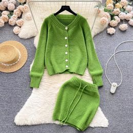 Two Piece Dress Women's Long-sleeved Knitted Cardigan And High-waisted Slimming Hip Skirt Suit Simple High-End Autumn Winter