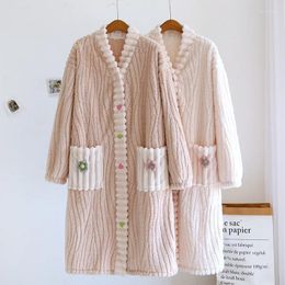 Women's Sleepwear Long Dress Women Pyjamas Winter Coral Velvet Warm Thickened Flannel Bath Robe 2023 Nightgown Homewear With Pockets