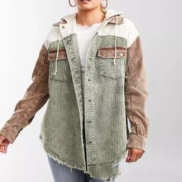 Fashion Designer Women's Jacket Winter women's fashion hooded wash made old pit strip patchwork coat