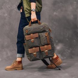 Backpack Vintage Oil Waxed Canvas Water Resistant Large Capital Rucksack Bags Laptop Waterproof Bag School