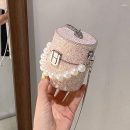 Evening Bags Mini Bucket Bag Small Totes With Pearl Handle 2023 Summer Women's Sequins Shoulder Messenger Lipstick