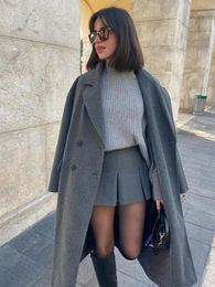 Women's Wool Blend Double Breasted Woolen Coat Lapel Collar Long Sleeves Solid Winte Fashion Warm Loose Overcoat 231031