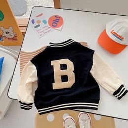 Jackets Autumn Kids Boy Baseball Jacket 1-7Years Children Long Sleeve Round Neck Letter Outwear Girl Coat Sportswear Toddler Clothes 230331